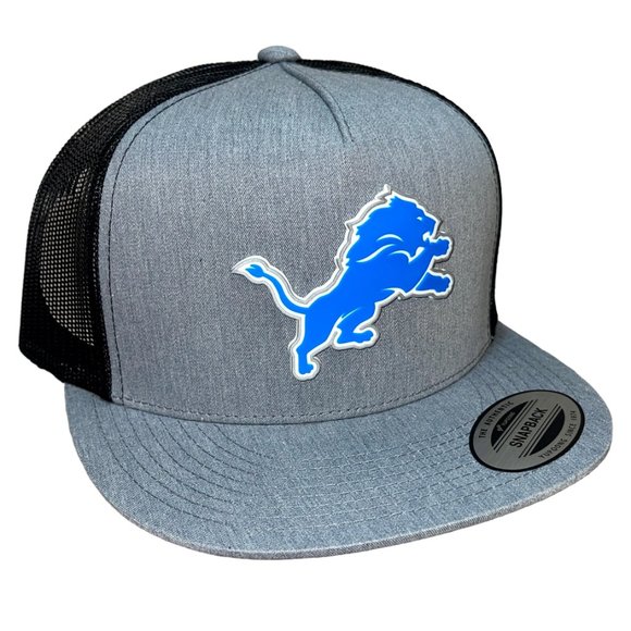 Detroit Lions YP Snapback Flat Bill Trucker Hat- Heather Grey/ Black - Picture 3 of 4
